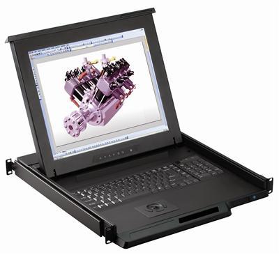 1U 17'' Rackmount Monitor Keyboard with combo KVM Switch USB and PS2 Trackball, 8 Ports