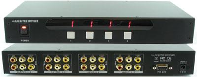 4x4 Composite Matrix Switch 4 Inputs and 4 Outputs with Audio, RS232 and Infra Red Remote 1U Rackmount