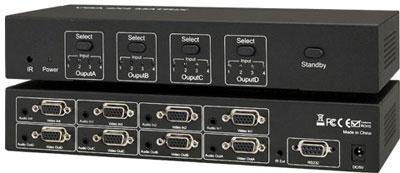 4x4 VGA Matrix Switch 4 Inputs and 4 Outputs with Audio, Infra Red and RS232 