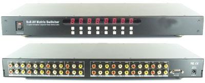 8x8 Composite Matrix Switch 8 Inputs and 8 Outputs with Audio, RS232 and Infra Red Remote 1U Rackmount