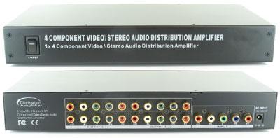 Component Splitter Distribution Amplifier with Audio 700Mhz RCA Connectors, 4 Ports