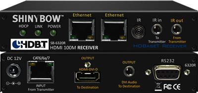 Shinybow SB-6320R HDMI HDBaseT RECEIVER up to 330 Feet (100M) (Dual LAN, 2-way IR, RS-232, HDMI & Audio for DVI)