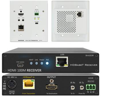 Shinybow SB-6353T/R KIT HDMI HDBaseT Wall Plate Transmitter w/PoH Receiver up to 330 Feet (100M)  (Single LAN, 2-Way IR, RS-232, HDMI)