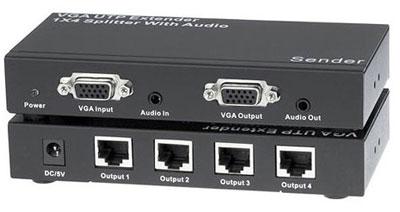 VGA Splitter Extender with Audio over CAT5/6 UTP Cable , 4 Ports